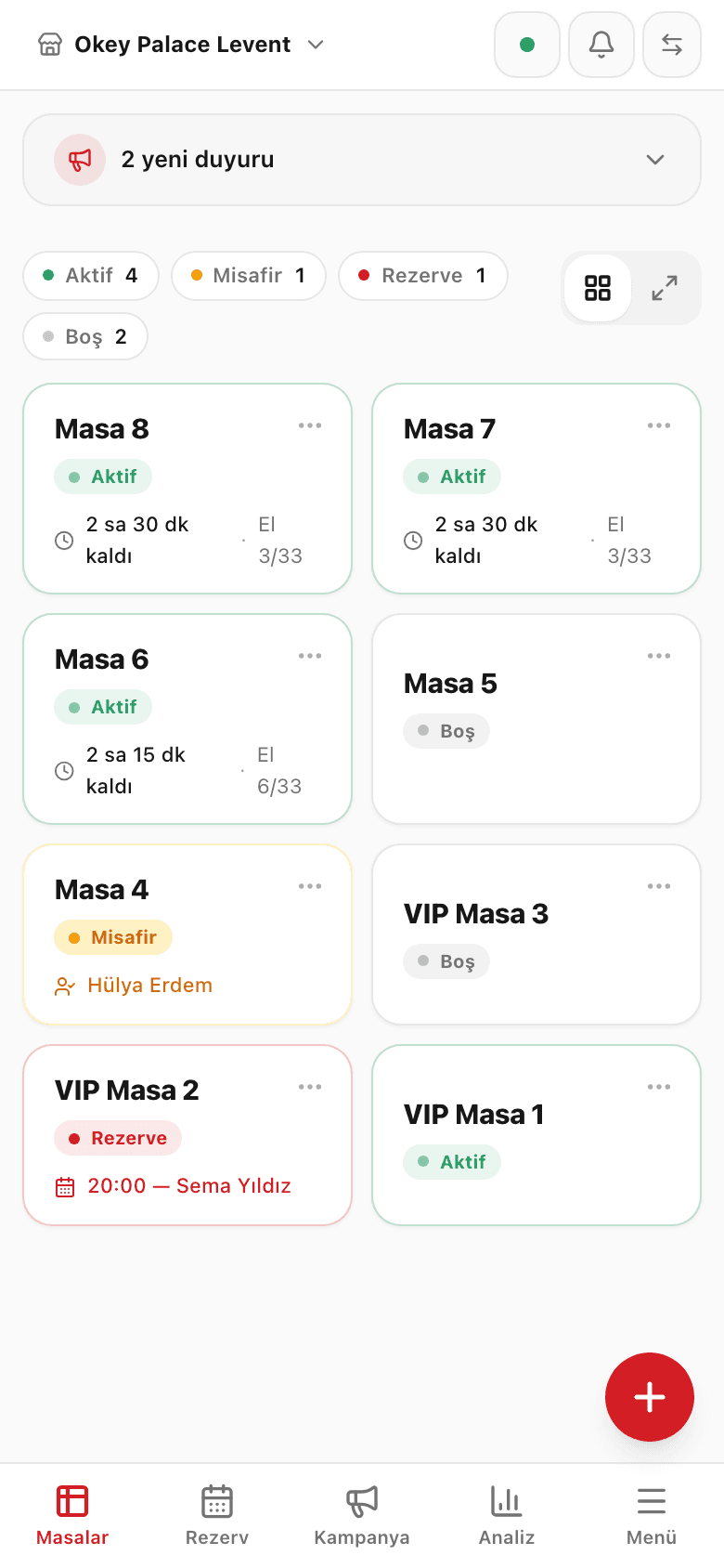 Mobil kafe modu — telefondan masa yönetimi