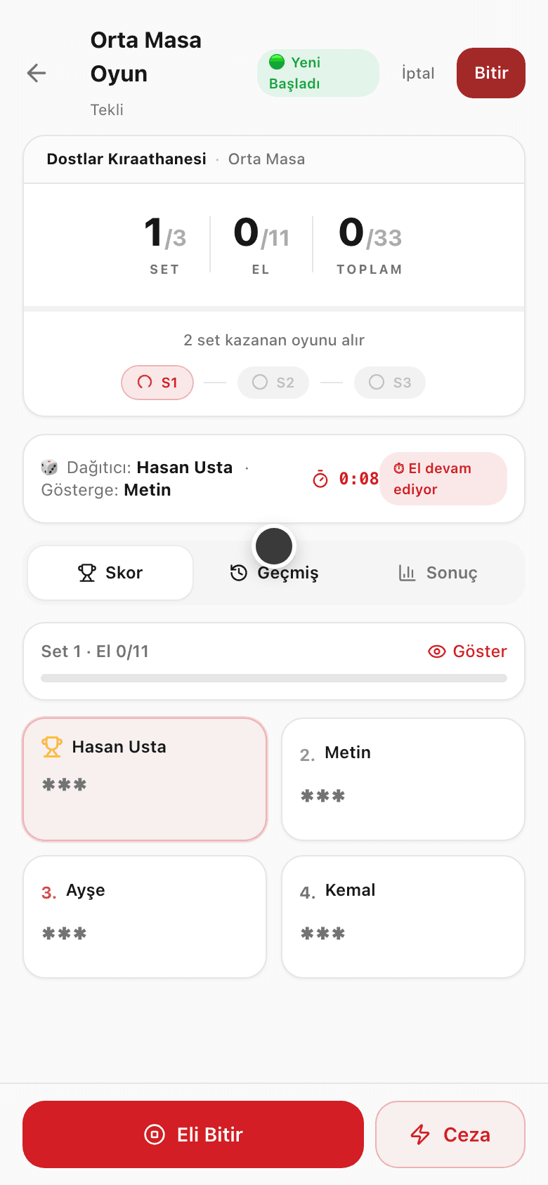 Oyun ekranının altında Eli Bitir'in yanındaki Ceza butonu