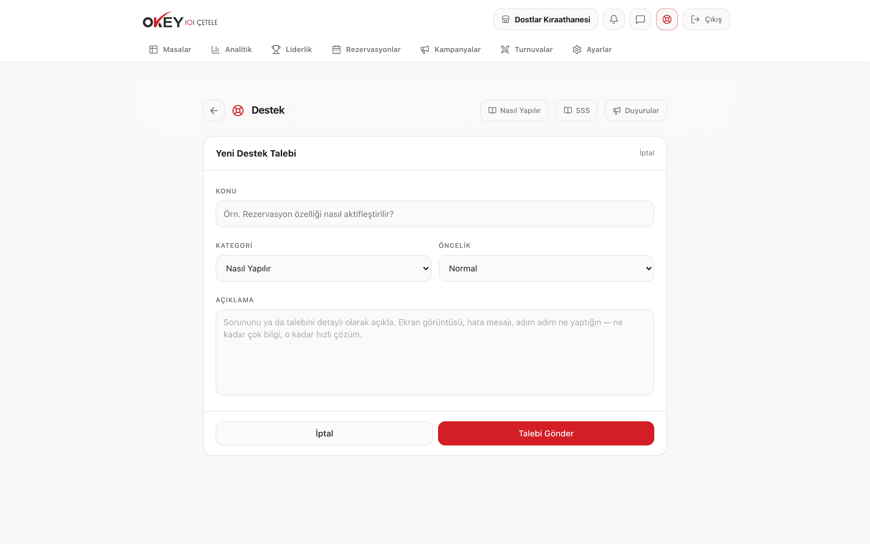 Yeni destek talebi formu