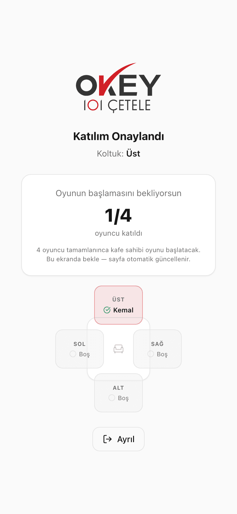 Katılım onaylandı — koltuk seçimi
