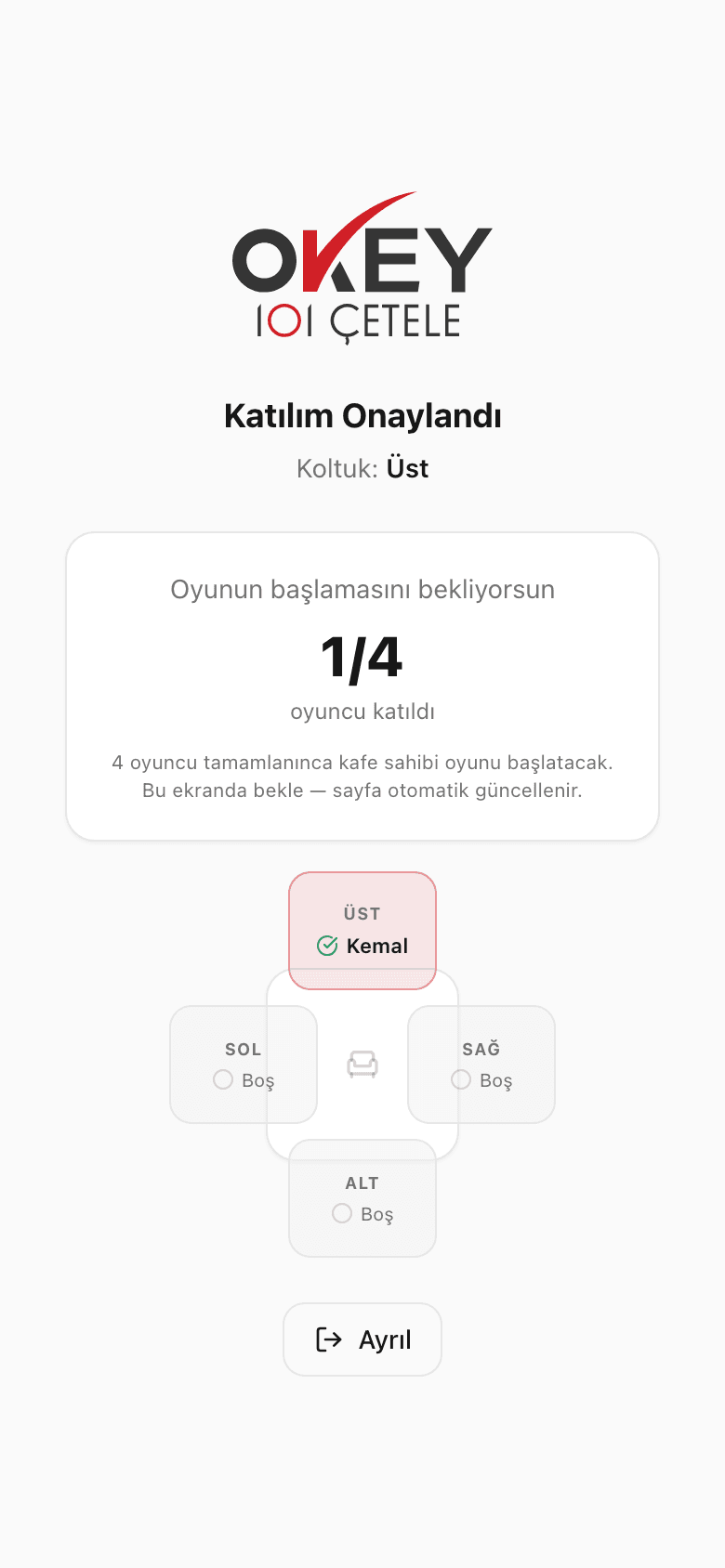Lobi — kaç oyuncu katıldı