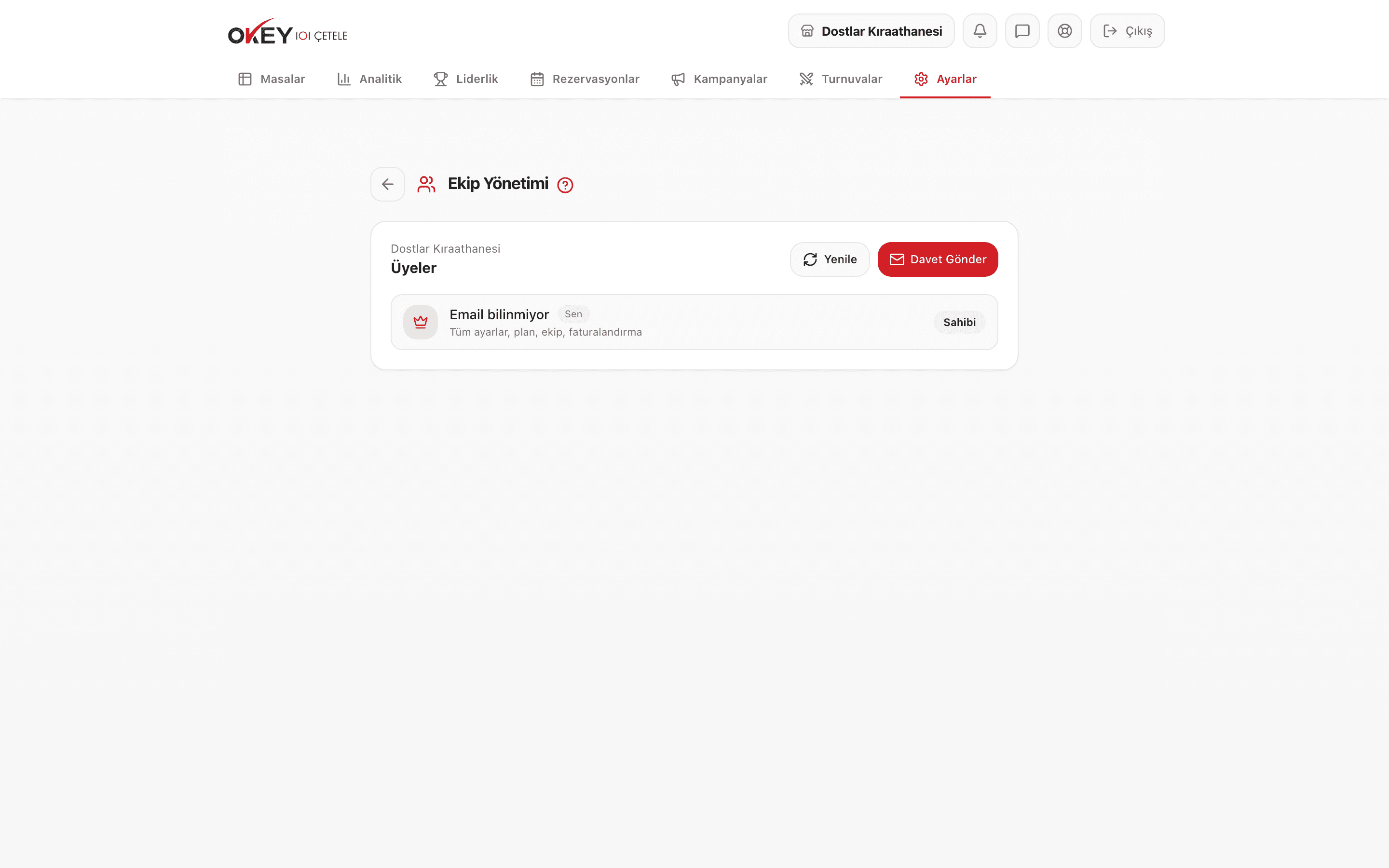 Ekip yönetimi — üyeler listesi
