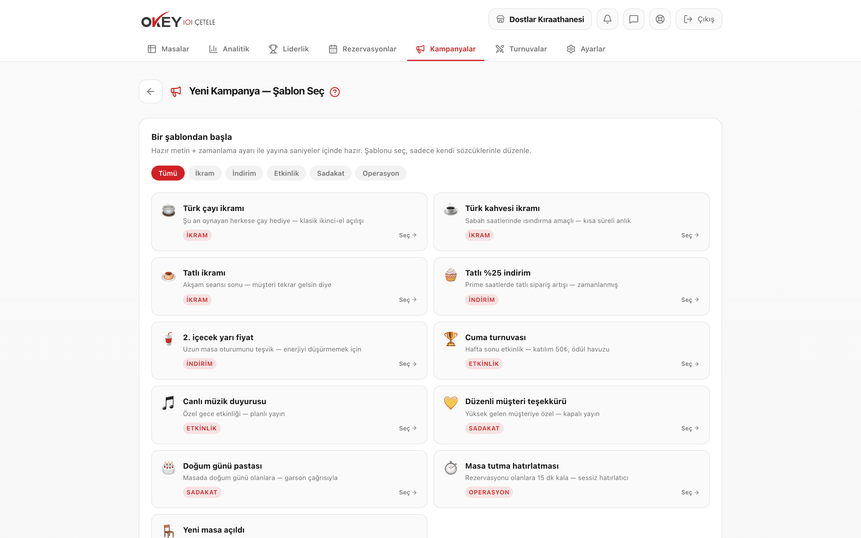 Kampanya şablon seçici