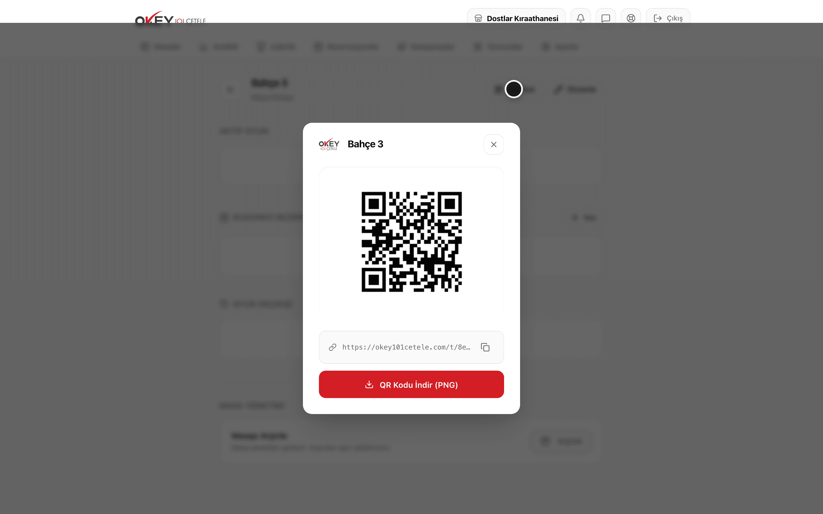 Masa detayında QR Kod penceresi — kod ve indirme butonları
