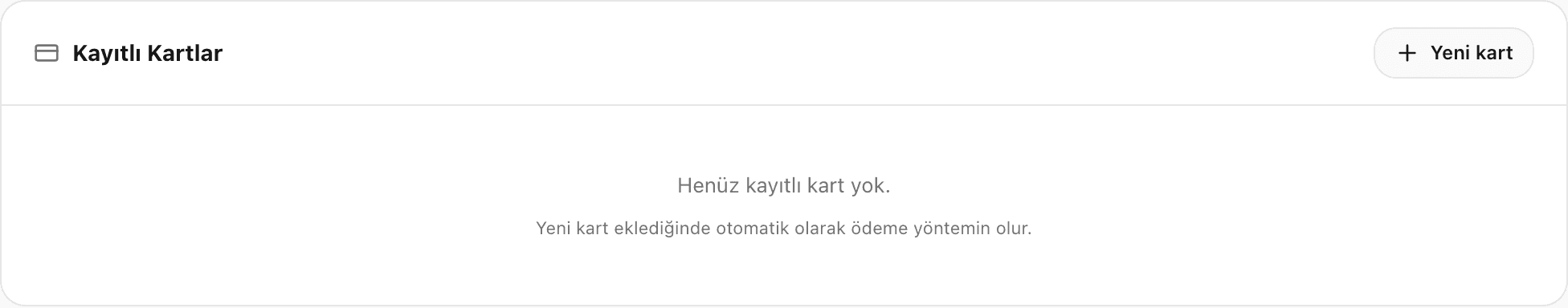 Kayıtlı kartlar bölümü