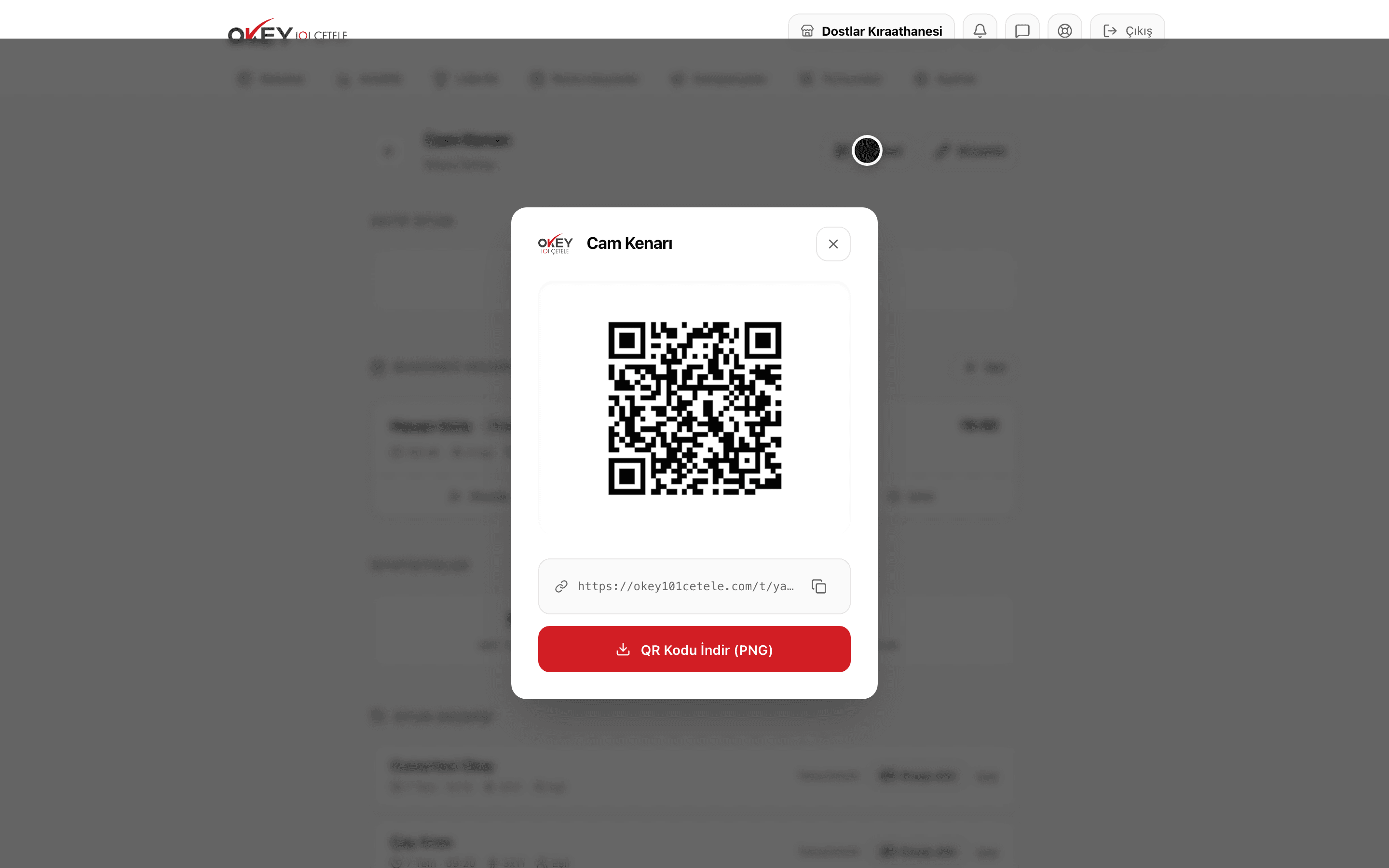Masa detayından QR kodunu yeniden indirme