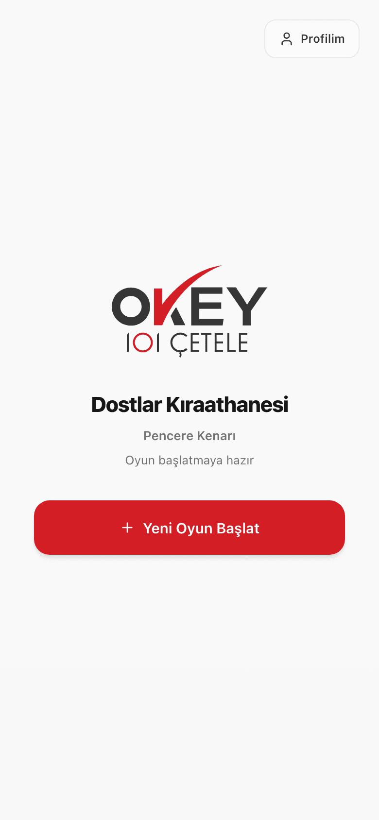 Başarılı QR okutma — masa adı ve Yeni Oyun Başlat ekranı