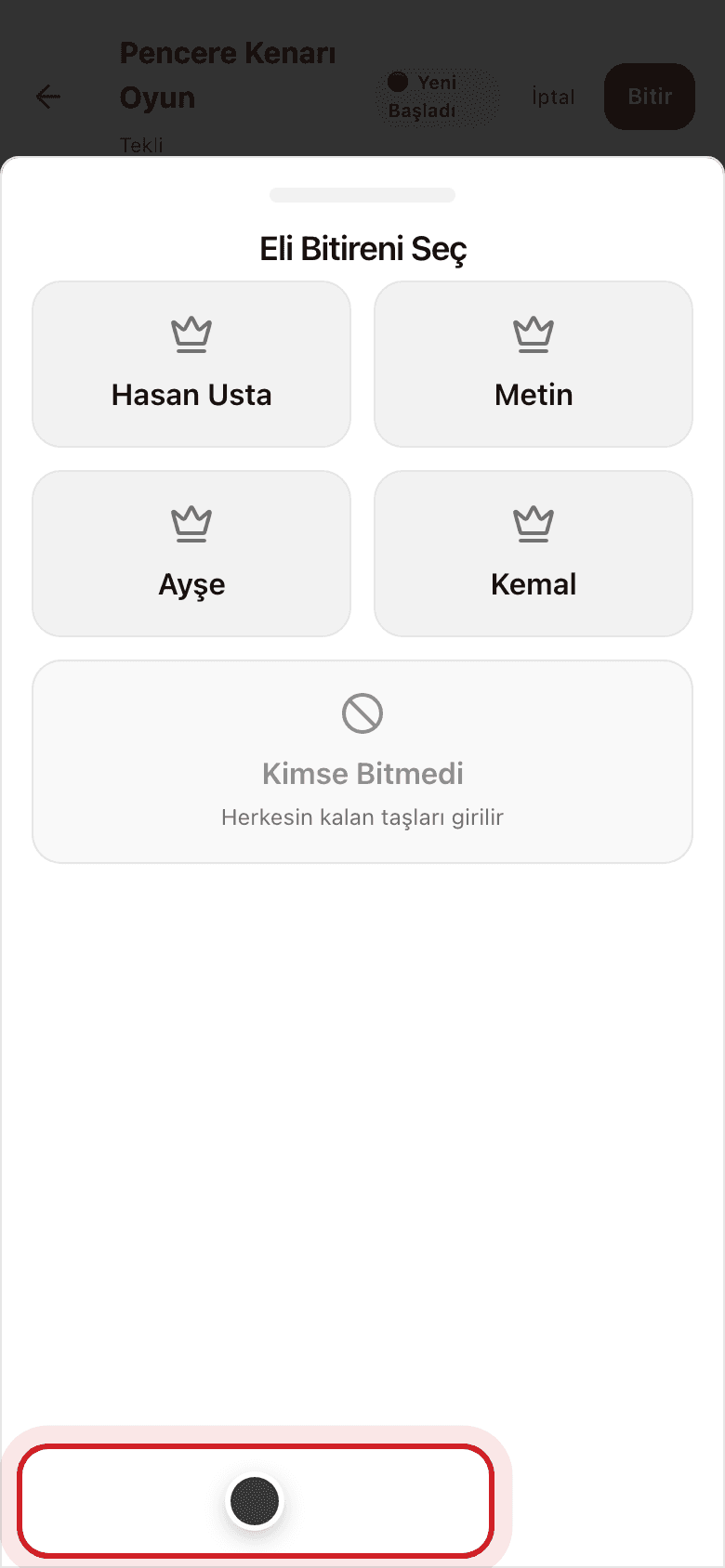 Eli yeniden girme — kazanan seçimi