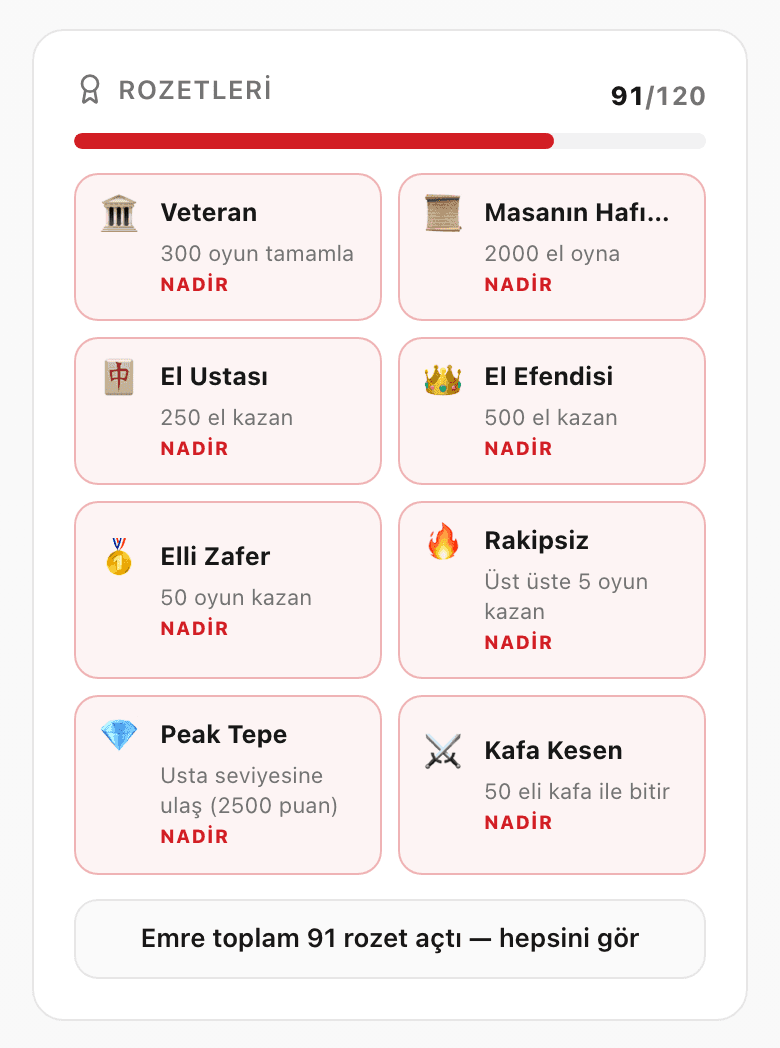 Profilde açılan nadir rozetler ve koleksiyon sayacı