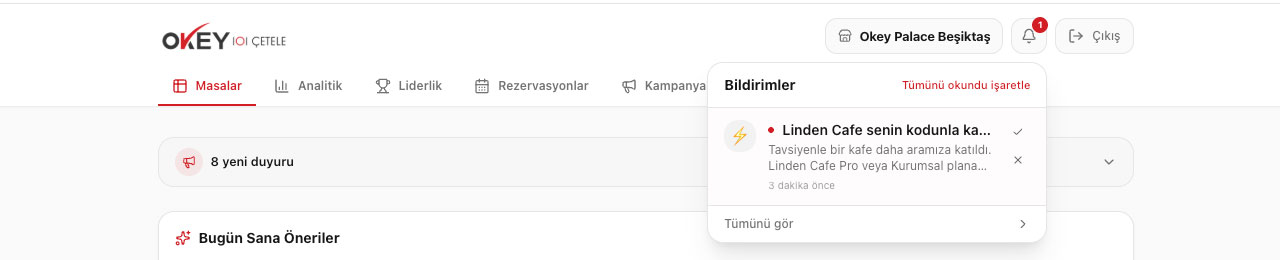 Bildirim zilinde yeni kayıt bildirimi