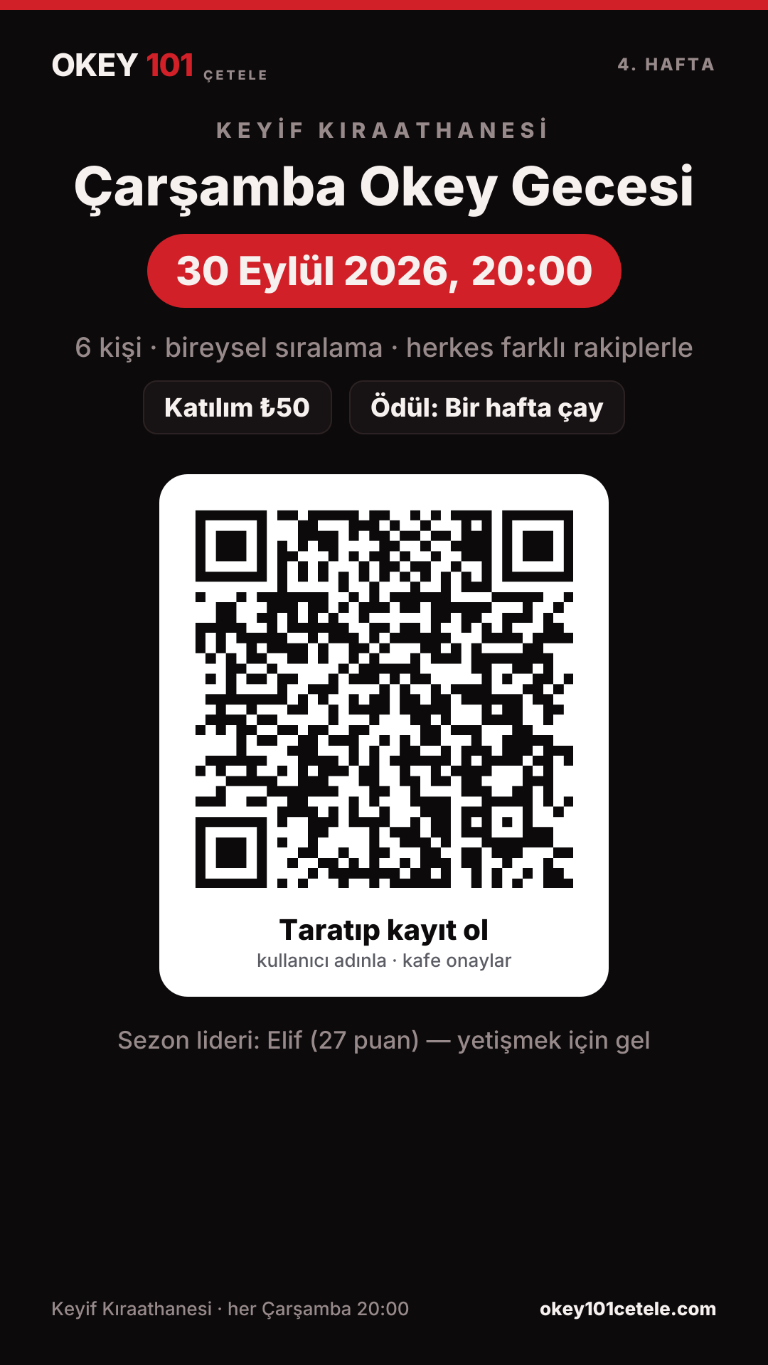 Story kartı: Gelecek hafta duyurusu, kayıt QR'ıyla