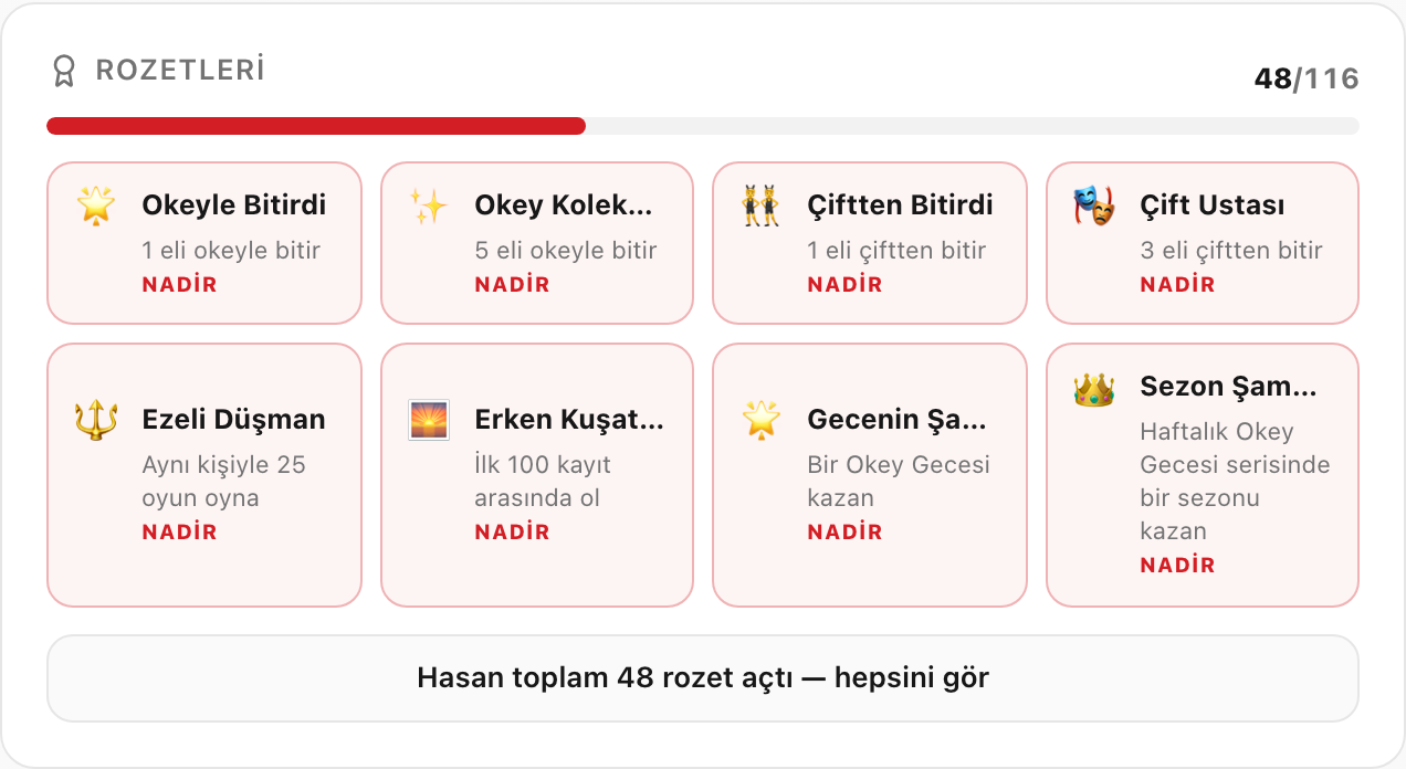 Herkese açık profil — rozet vitrini
